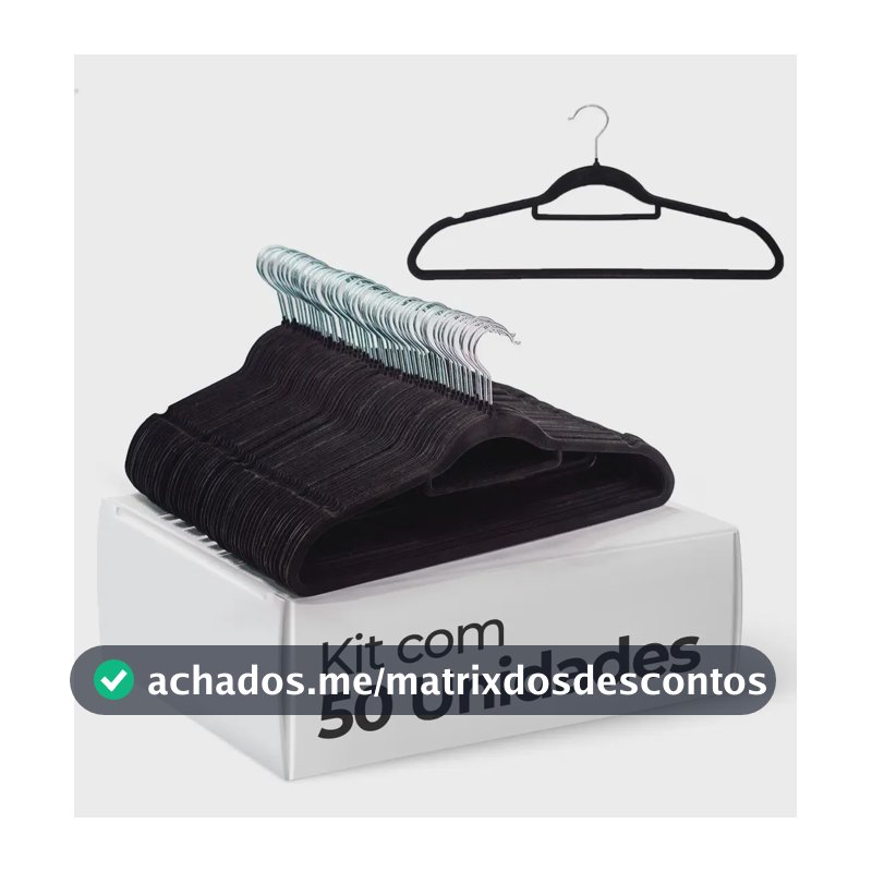 Vittak Kit 50 Cabides Veludo De Roupa Antideslizante Slim Adulto Cor Preto