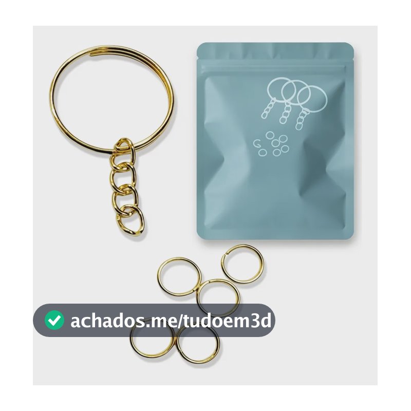 Argola Chaveiro 20mm C/ Corrente + Elo Dourado 1000 Peças