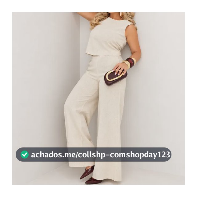 Conjunto Feminino Blusa Com Calça Pantalona Em Linho
