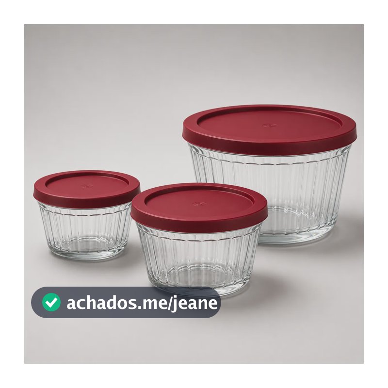 Kit 3 Tigelas Vidro Americano Tampa Nadir 150ml 350ml 600ml
