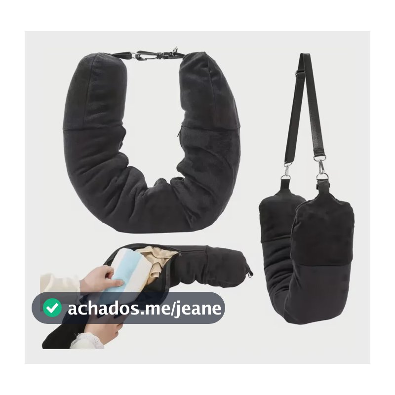 Almofada De Pescoço Viagem Preenchível Bolsa Armazenamento Preto