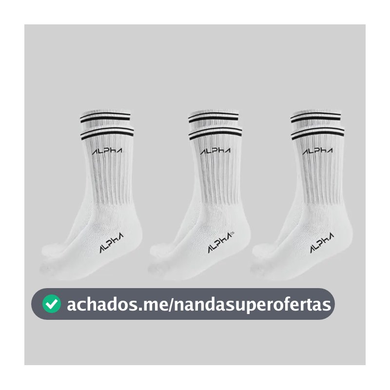Kit 3 Meias Cano Médio  Alpha Branco U