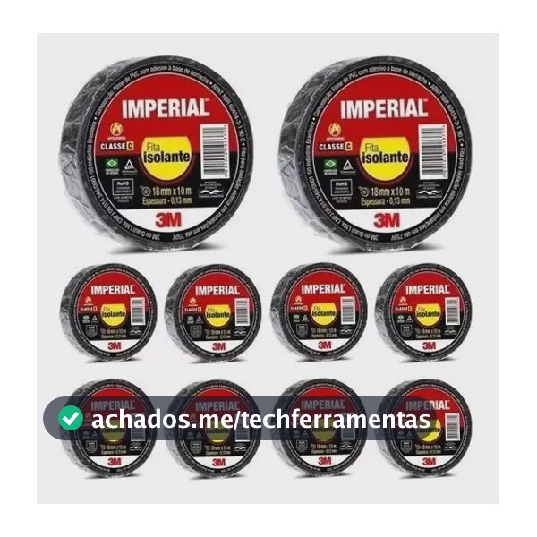Kit 10 Fita isolante 3M cor preto 10m x 18mm