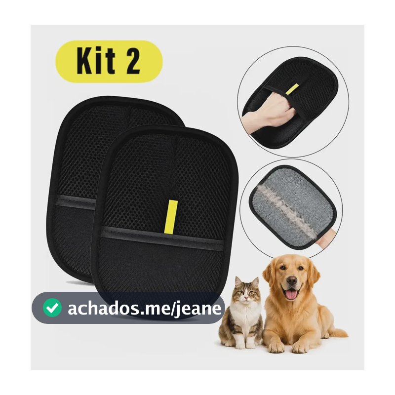 Kit 2 Luva Tirar Pelo Pet Roupa Sofá Mágica Removedor Pelos Preto