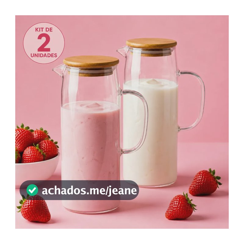 Kit Com 2 Jarras De Vidro Borossilicato 1,5 L Com Tampa De Bambu | Resistente A Calor E Gelo Jarra
