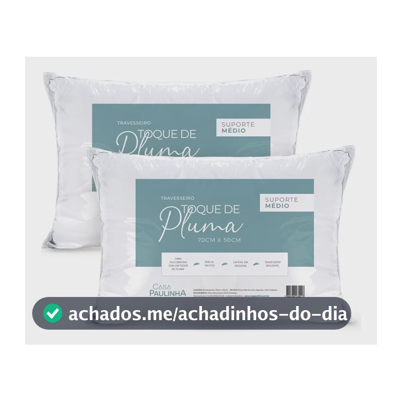 Kit 02 Travesseiros Toque Pluma 70x50 Percal 180 Fios Médio Branco
