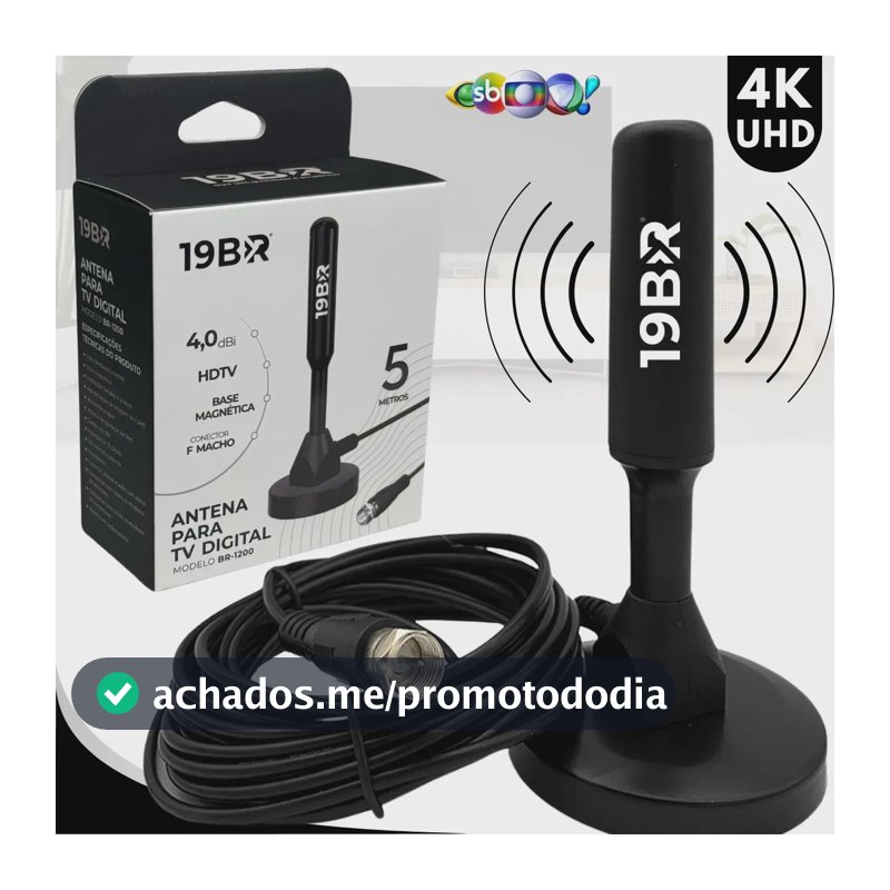 Antena Digital 4k Hd Interna Externa Para Tv Samsung LG Smart Led Lcd 3d Uhf Cabo Longo Com Base Magnética