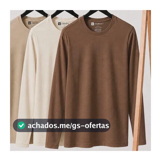 Kit 3 Camiseta Manga Longa Masculina Slim Algodão 30.1 Zaroc
