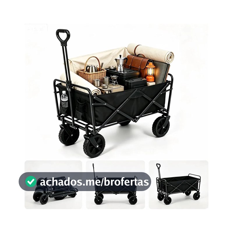Carrinho Dobrável Wagon 50L Reforçado em Aço Portátil Multiuso para Camping Praia Piquenique Pesca Churrasco, Carrinho de Carga Utilitário Clampzy