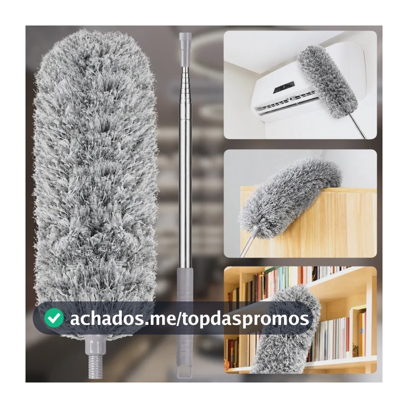Espanador de Pó Extensível Retrátil 2.80 m Microfibra Eletrostática Lavável Cabeça Flexível Ventilador e Teto