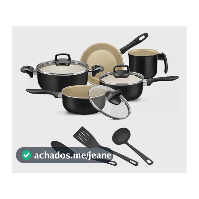 Jogo De Panelas 8 Peças Teflon Antiaderente C Tampa De Vidro Cor Preto/bege Alumínio Imperial Elegant