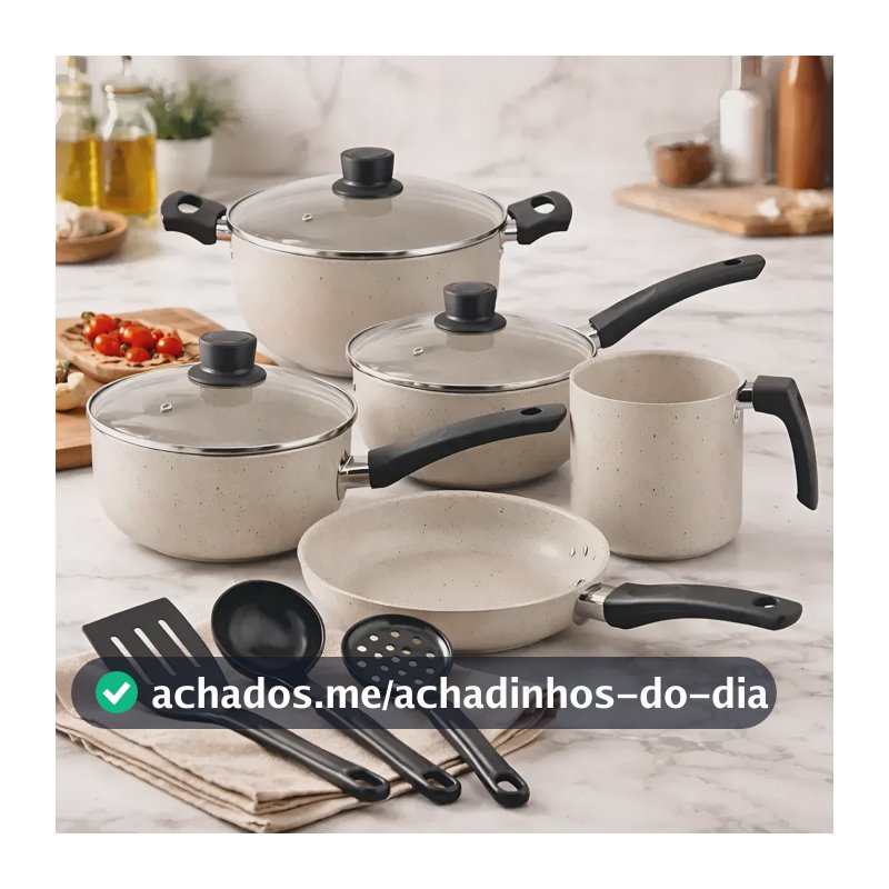 Conjunto Panelas Antiaderente 8 Peças Teflon Eli Magazine Bege
