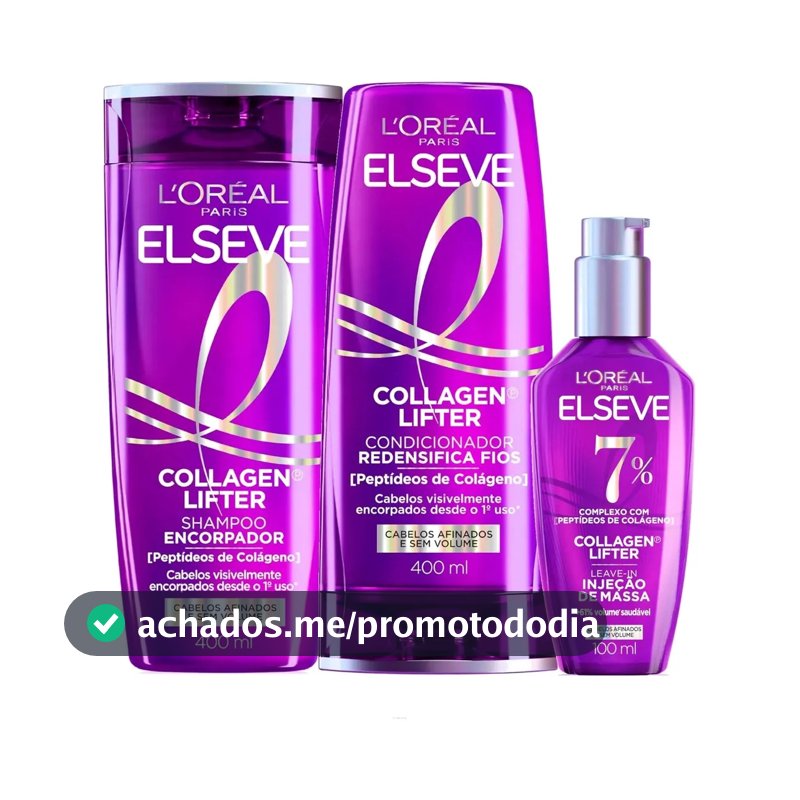 L'Oréal Paris Elseve Collagen Lifter Kit Shampoo, Condicionador e Sérum Leave-in com Peptídeos e Proteção Térmica para Cabelos Finos, Volume em 3D, 400ml + 400ml + 100ml