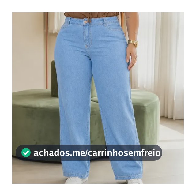 Calça Plus Size Jeans Feminina Wide Leg Levanta Bumbum