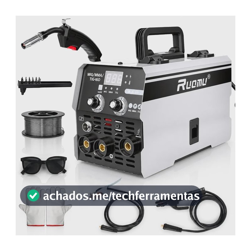 Máquina De Solda Inversora Mig Sem Gás 3 Em 1 Mma Tig Lift 160a Com Tocha Mig E Acessórios