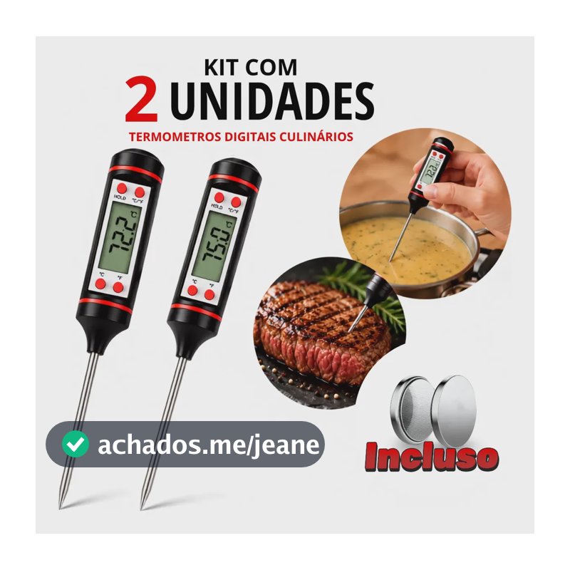 Termômetro Culinário Digital Espeto Cozinha Alimento Kit 2un Preto
