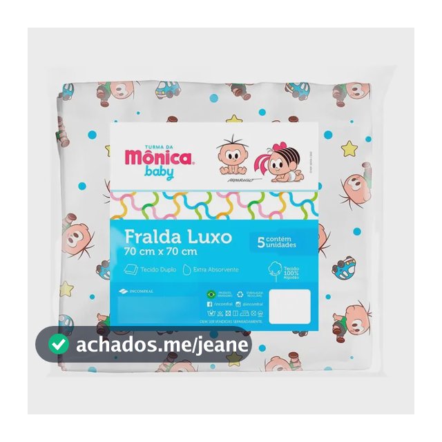 Kit 5 Fraldas De Pano Luxo Turma Da Mônica Baby