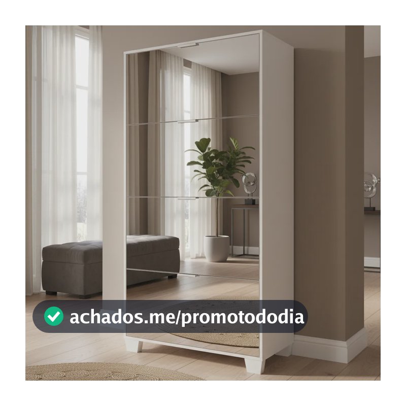 Sapateira Multiuso Espelhada 4 Portas De Espelho Basculante Branco