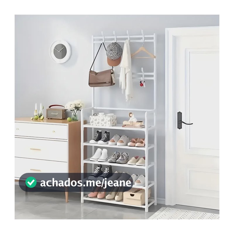 Sapateira Com Gancho Organizador De Sapatos 15 Pares E Arara De Roupas Bolsas Em Aço Resistente Multifuncional Fácil Montagem Cor Branco