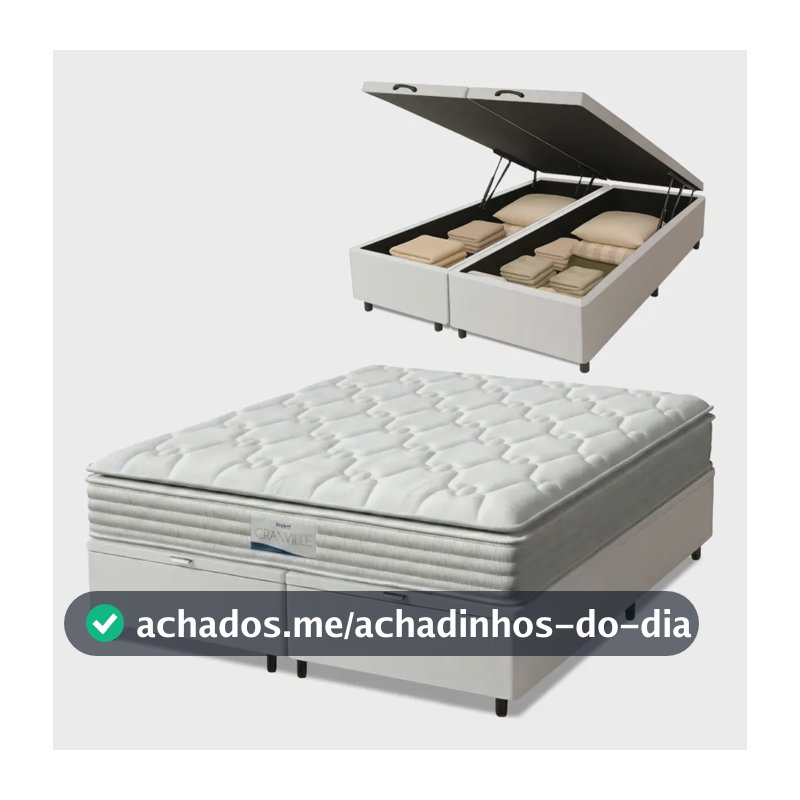 Cama Box Baú Casal King Colchão Molas Ensacadas Granville Com Pillow 193x203x69cm Branco