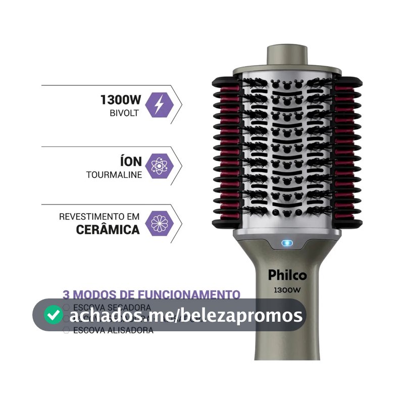 Escova Secadora Pes30 Multicerdas 4 Em 1 1300w Philco Bivolt Prateado