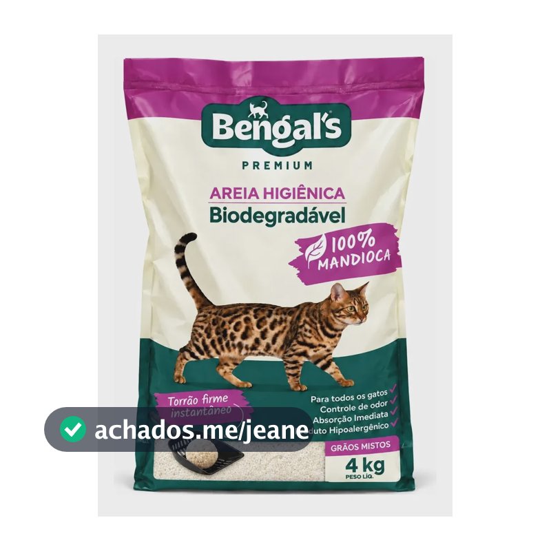 Areia Higiênica Biodegradável Gato Mandioca Grãos Mistos 4kg