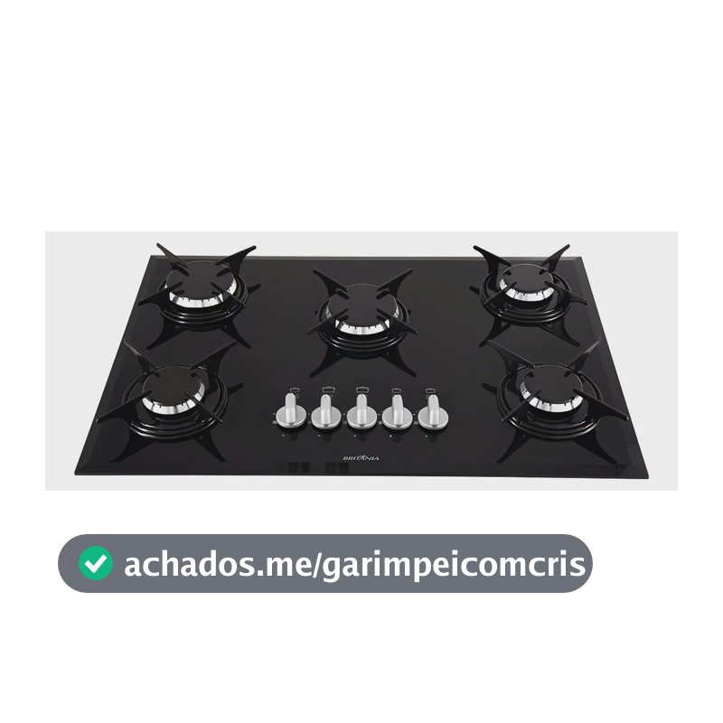 Cooktop Britânia BCT5P 5 Bocas a Gás Preto de Embutir Bivolt