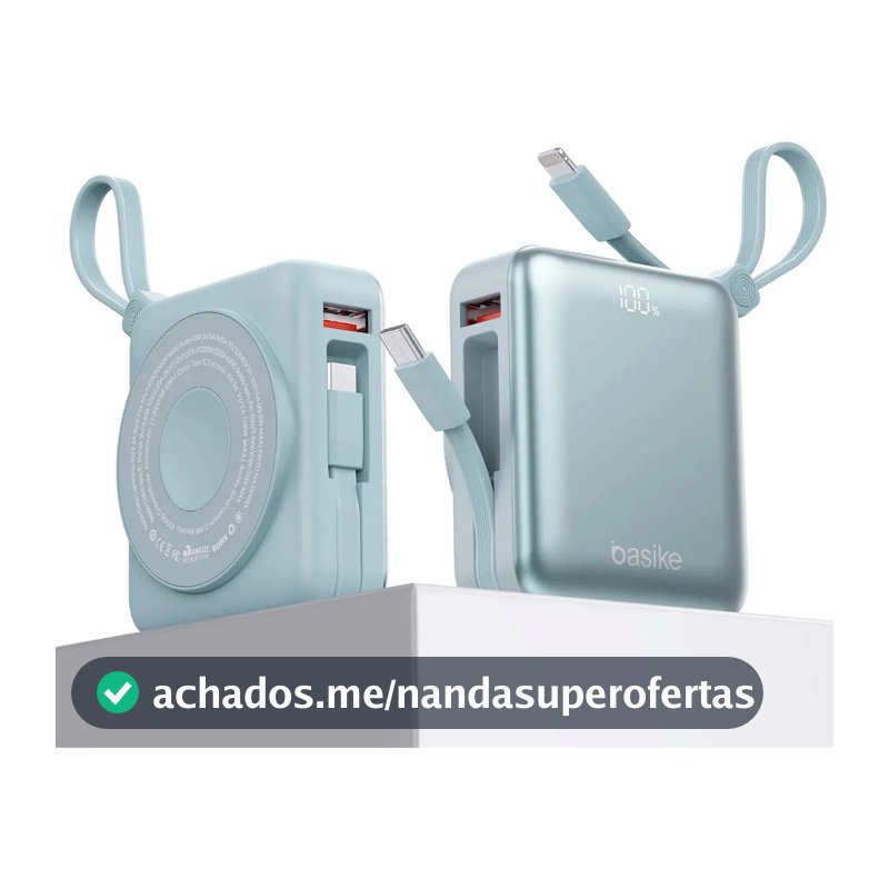 Carregador Portátil Power Bank Basike 10000mah Magsafe Indução 22.5w Turbo Display Magnético iPhone Android