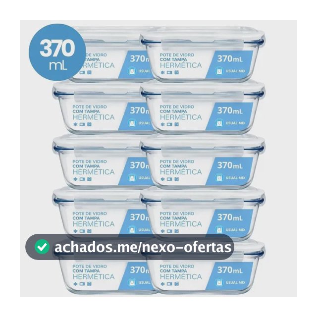 Kit 10 Pote Vidro Hermético Marmita 370ml Micro-ondas Freezer Forno Organização Geladeira