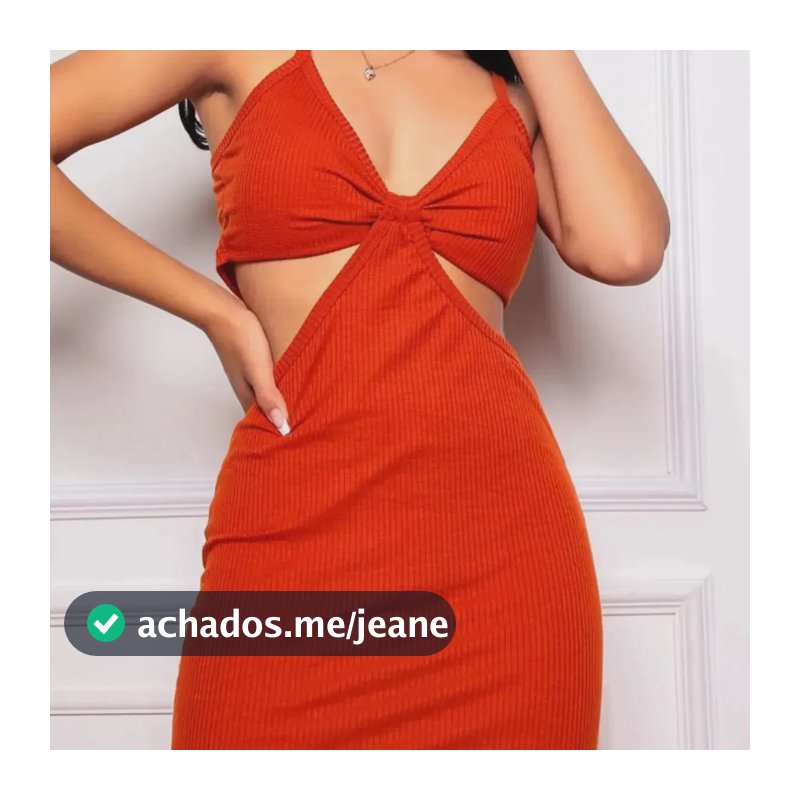 Vestido Longo Decote Canelado Detalhe Premium Fenda Lateral Laranja Queimado 42