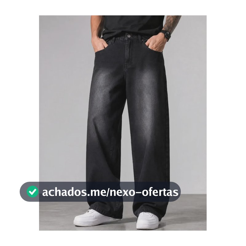 Calça Jeans Masculina Larga Baggy Grande Reta Balão Wide Black Street 44