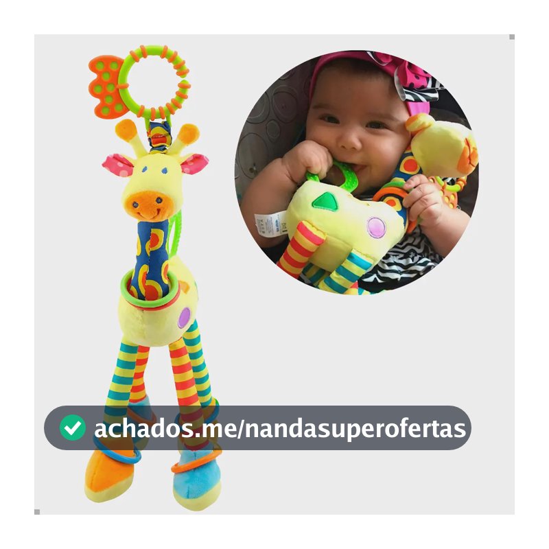Girafinha Girafa Mordedor Chocalho Pelúcia Brinquedo De Bebê Amarelo Listrado