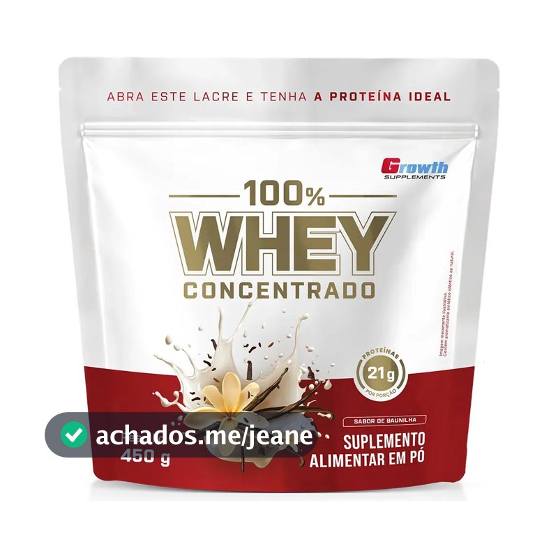 100% Whey Concentrado 450g Growth Supplements Baunilha