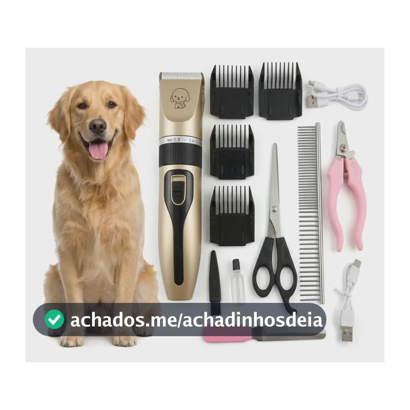 Kit Máquina Tosa Pet Profissional Silenciosa Bivolt Cão Gato Cáqui 127/220v
