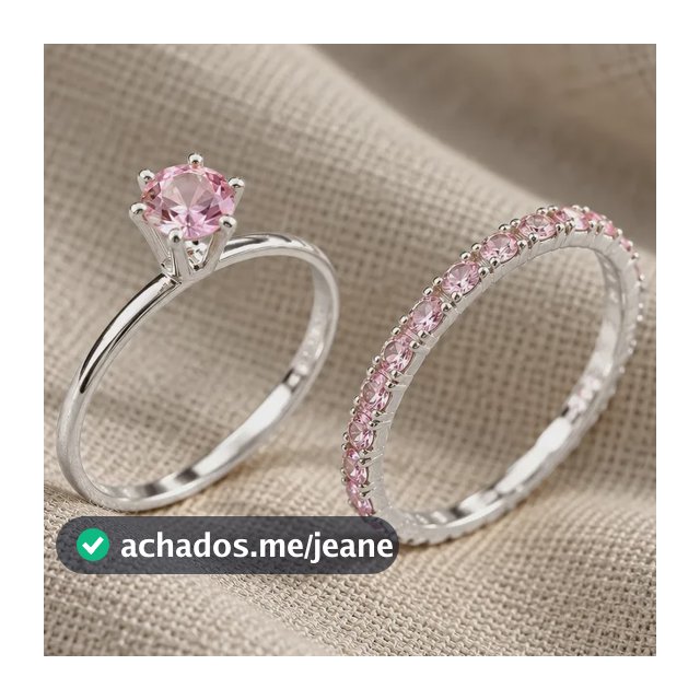 Kit Dois Anéis Solitário E Anel Aparador Rosa Banhado Prata