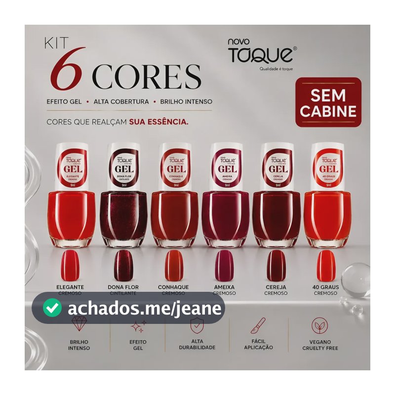 Esmalte Novo Toque  Kit 6 Tons Vermelho Efeito Gel Vermelho