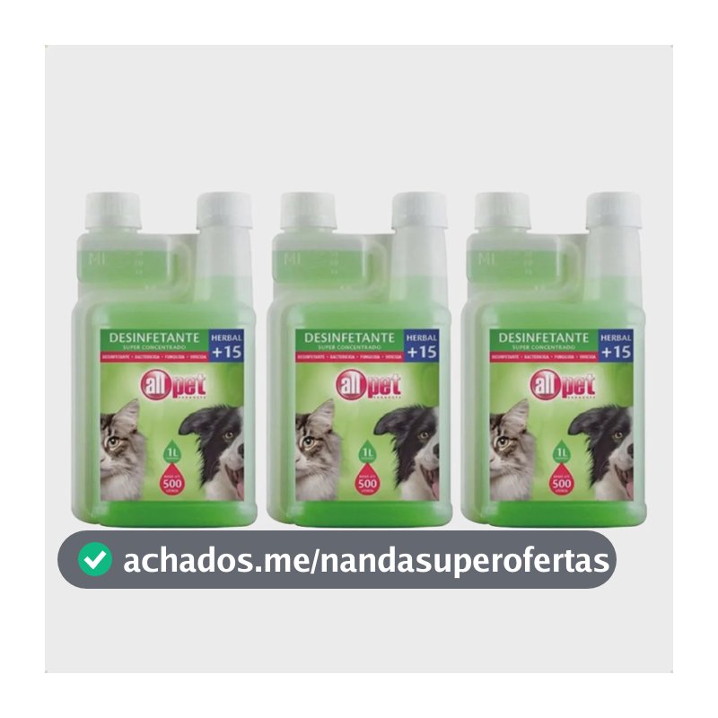 Kit 3 Desinfetante Pet 1l Concentrado Herbal +15 Allpet