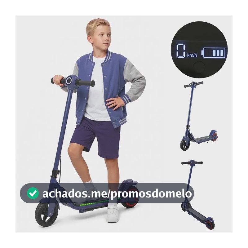 Patinete Scooter Elétrico Infantil 130W até 14km/h Freio Elétrico Pneu de Borracha Seguro para Crianças Sistema de Segurança