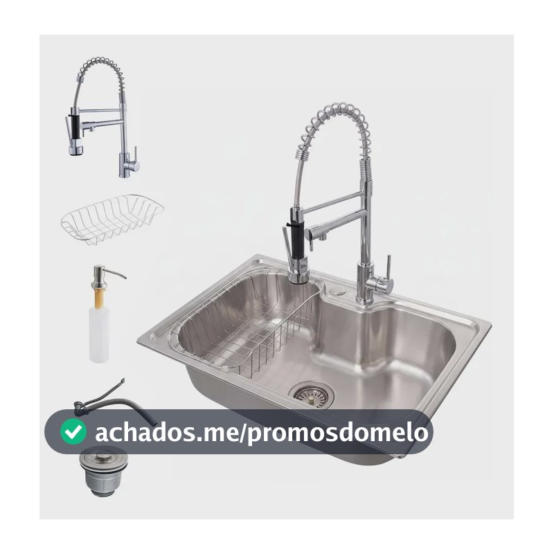 Cuba Gourmet Cozinha 60x42cm Inox 304 com Torneira de Cozinha Monocomando Quente e Fria Flexível com Trava Integrada Winda