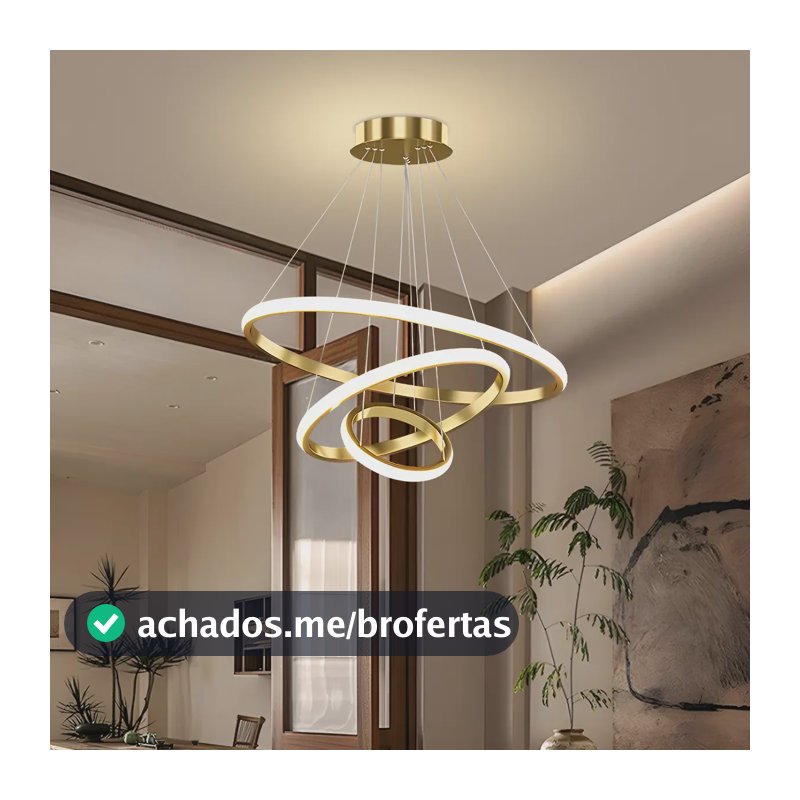 Lustre Led Sala Moderno 60w, 3 Arcos Pendente Luminária Teto 127/220v Dourado
