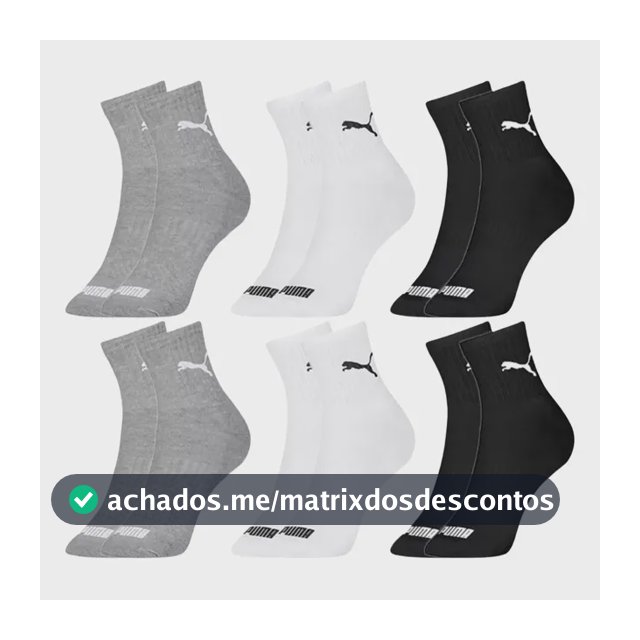 Kit 6 Pares Meias Puma Cano Médio Adulto Algodão Original