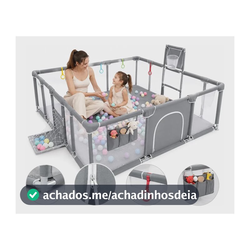Cercadinho Para Bebê Cercadinho Grande Crianças Para Cinza-escuro Pano