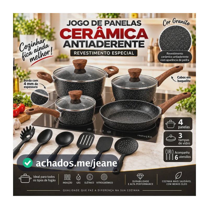 Jogo de Panelas Nhame Ceramic Pro Indução Antiaderente com Revestimento Cerâmico e 10 Peças