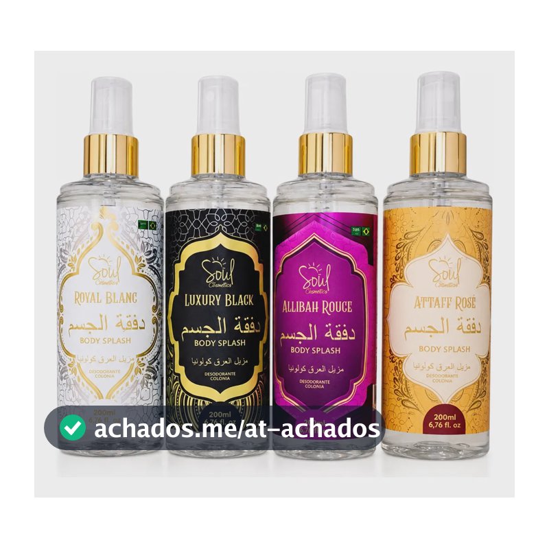 Kit Com 4 Body Splash Arabe Deocolonia Perfume Desodorante Corporal Soul Allibah Rouge Luxury Black Attaff Rose Royal Blanc 200ml