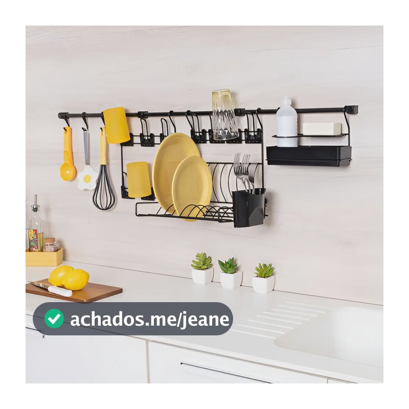 Kit Cozinha Suspensa Escorredor Louça de Parede Kit 6 Preto
