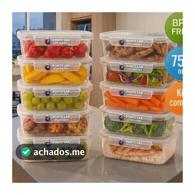 Kit 10 Potes Marmita 750ml Com Tampa Trava Transparente Bpa Água
