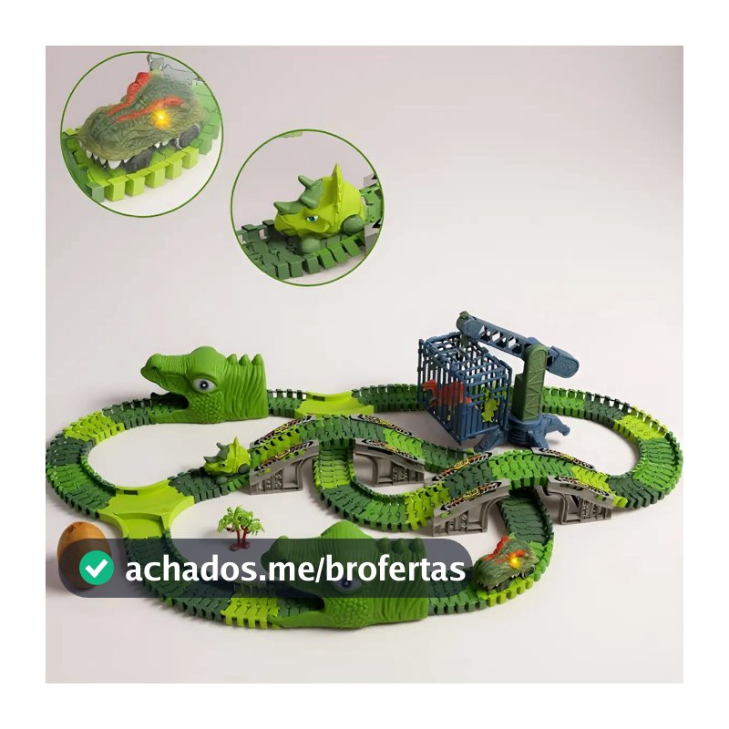 Pista De Carrinho Dinossauro Com Luz 277 Peças Brinquedo Verde