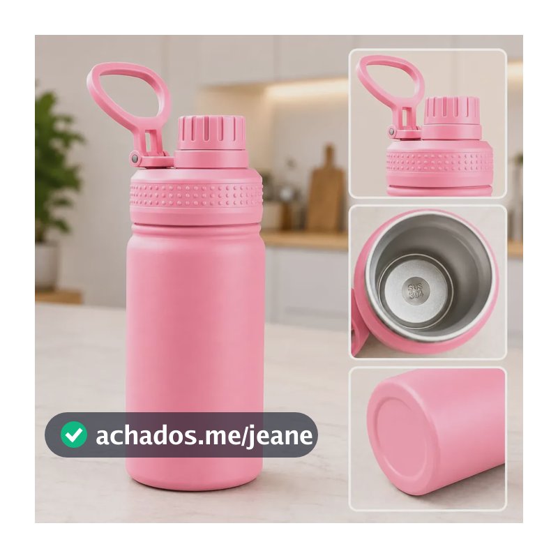 Garrafa Térmica Inox 400ml Infantil Alça Fosca Quente Frio Rosa