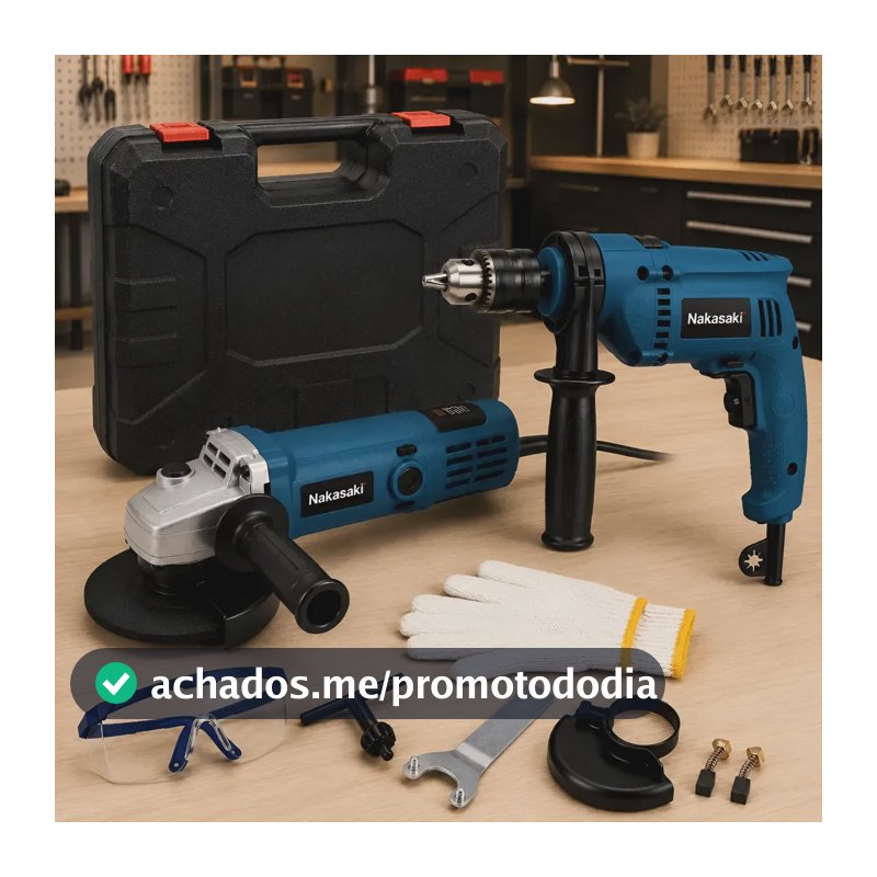 Furadeira Nakasaki 1000w Com Maleta E Esmerilhadeira Amarelo 127v 50/60hz