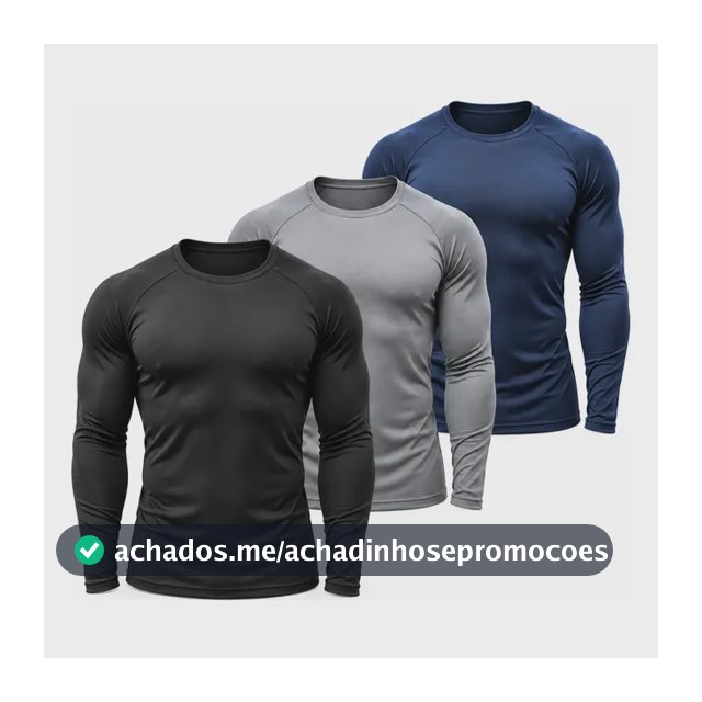 Kit 3 Camisas Proteção Uv Manga Longa Térmicas Segunda Pele Preto/ Azul-marinho/ Chumbo M (40-42)